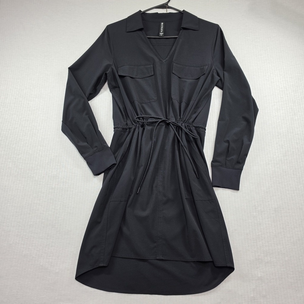 Athleta Zuma Shirtdress Black Stretch Long Sleeve Utility Dress S Athleisure